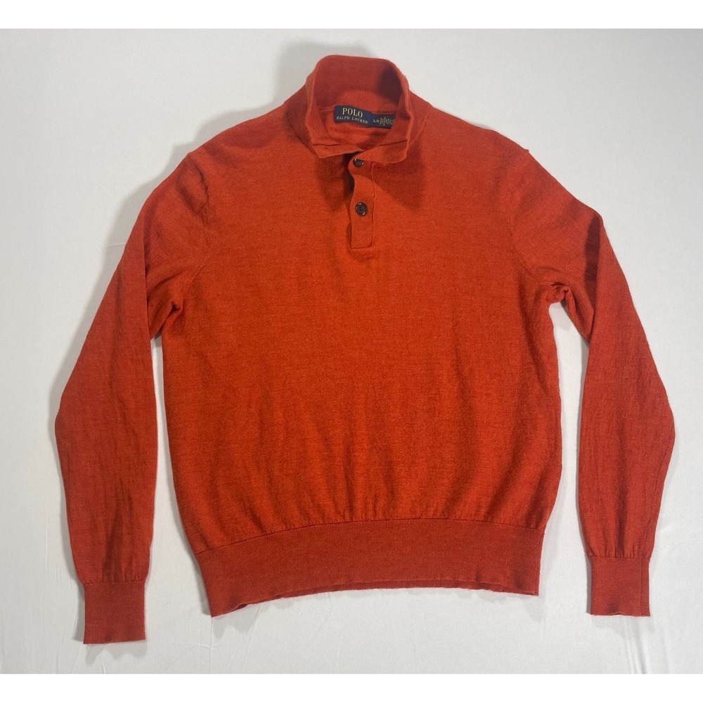 VTG Polo Ralph Lauren Merino Wool Three Button Sweater Men's‎ L Orange